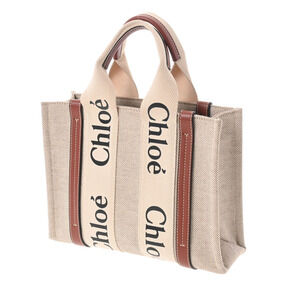 Chloe Beige Handbag Woody Leather Canvas